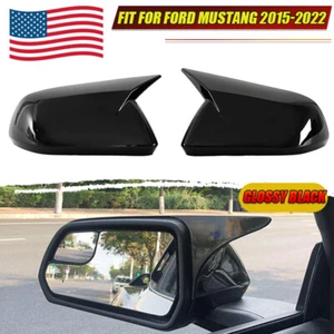 Gloss Black Rearview Side Mirror Cover Caps Horn Style for Ford Mustang 2015-22 - Picture 1 of 10