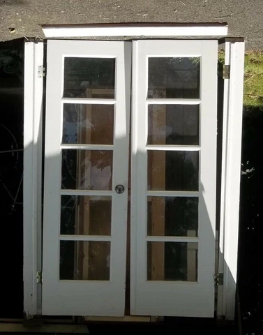SALE!! MID CENTURY MODERN , WHITE , 5 PANE DOUBLE DOORS, W/ FRAMING Cover