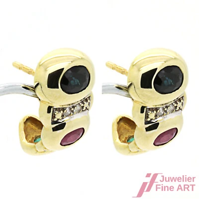 Ohrringe 585 Gelbgold mit Saphir Rubin & Smaragd - Bild 1 von 3