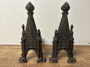 J Savery's Sons New York CATTEDRALE in ghisa. ANDIRONS (LEGGI DANNEGGIATO) - Foto 1 di 11