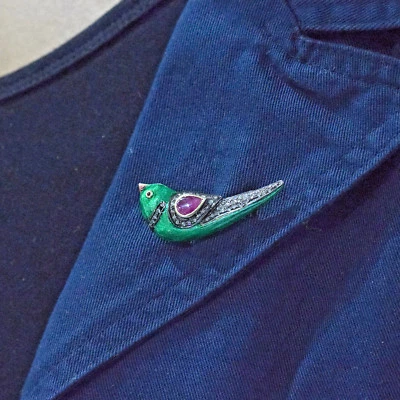 Broche colgante de piedras preciosas rubí plata 925 oro 14K pavé de diamantes de diseñador de pájaros Foto 1 de 4