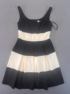 LAUREN Ralph Lauren Black Off White Striped Dress Color Block Pleated Flare 6P - Picture 1 of 14