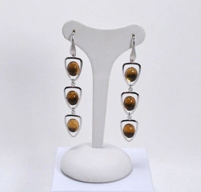 ORECCHINI IN ARGENTO 925 CON CITRINO IDROTERMALE OVALE E TRIANGOLI AGHT 0676 - Immagine 1 di 3