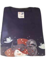 NEW GILDAN ULTRA COTTON WOMANS CHRISTMAS RED HAT SNOWOMAN PURPLE T SHIRT Sz M - Picture 1 of 4