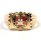 19K Gold Red And Green Enamel Portugal Coat Of Arms Ring Size 13