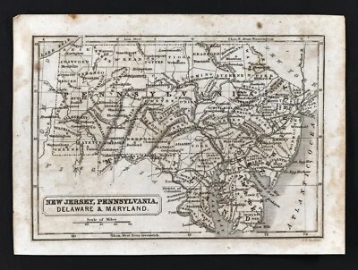 1846 Boynton Map Pennsylvania New Jersey Maryland Delaware Philadelphia Dover - Image 1 of 2
