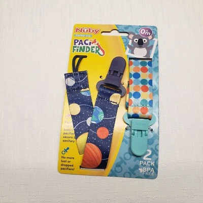 Nuby Pacificer Clip Paci Finder 0 Months + , Keep Paci Secure & Sanitary 2 Pack - Image 1 of 3