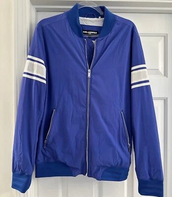 Chaqueta deportiva Karl Lagerfeld azul con inserciones blancas en las mangas para hombre talla M Foto 1 de 4