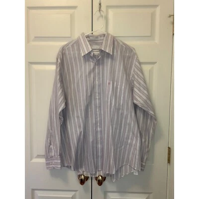 Men Etienne Aigner Vertical Stripe Brown Blue White Dress Shirt size 17 34/35 - Image 1 of 3