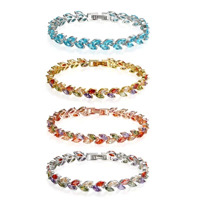 Brazalete brazalete tenis hoja circonita color mujer boda compromiso joyería regalos Foto 1 de 4