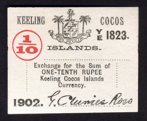 Cocos Keeling Islands P-S123.. (1902) 1/10th Rupee.. UNC - Imagen 1 de 2