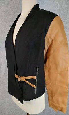 GILI Saddle Leather Wrap Moto Jacket Women Size 10 Zip Pockets Chic New - Image 1 of 4