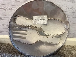 Tommy Bahama Melamine Serving Salad Bowl Server Utensils 3 pc SET White Speckled - Picture 1 of 2