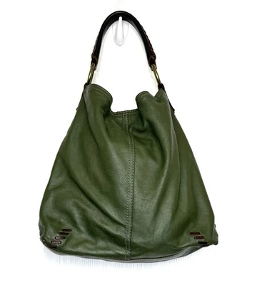 Lucky Brand Vintage Inspired Whipstitch Cow Hide Leather Hobo Bag Olive Green - Image 1 of 4