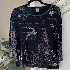 Jess & Jane Top Women's XL Reindeer's Dream Christmas Holiday Artsy Shirt USA - Picture 1 of 6