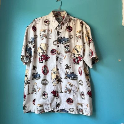 Vintage Big Dogs Linen Short Sleeve Button Down Shirt Hawaiian Men's Size XL - Image 1 of 4