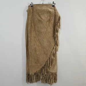 De Colección Desperado Natural Marrón Gamuza Cuero Flecos Western Midi Falda Envolvente Mediana - Imagen 1 de 9
