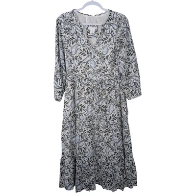 Lucky Brand Womens Blue Paisley Tiered Tie Waist Midi Dress Size L - Image 1 of 4
