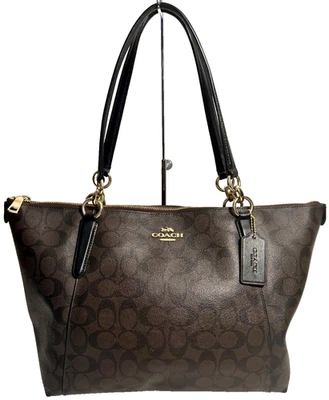 Coach F58318 AVA Leather Trim Brown Tote Satchel Shoulder Purse Bag Tag Charm - Image 1 of 4
