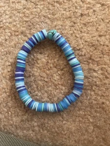 Small Blue 14cm Handmade Clay Bread Bracelet With Turquoise Crystal Charm - Picture 1 of 2