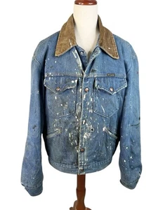 Vtg WRANGLER Men’s No Fault Denim Jacket 70s Trucker Western USA Thrashed XL - Picture 1 of 19