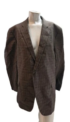John Varvatos USA Men's Blazer 46R Brown Cotton Linen Plaid Unlined Explorerwood - Image 1 of 4