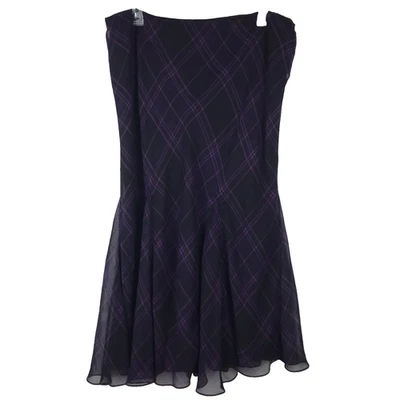 Lauren Ralph Lauren Silk Midi Skirt Trumpet Mermaid Flowy Plaid Black Purple 14 - Image 1 of 4