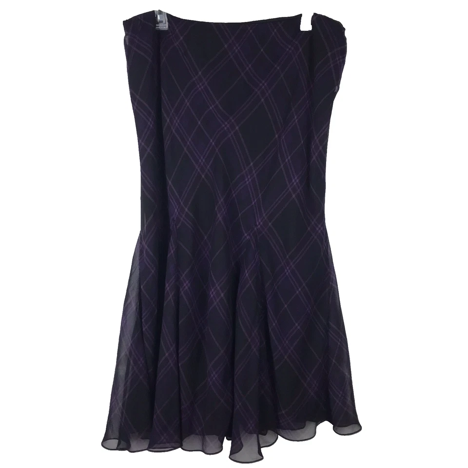 Lauren Ralph Lauren Silk Midi Skirt Trumpet Mermaid Flowy Plaid Black Purple 14 - Image 1 of 4