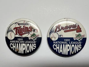 Vintage Minnesota Twins and Atlanta Braves 1991 AL and NL Champion Buttons  - Picture 1 of 2