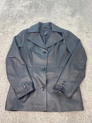 Chaqueta de cuero East 5th para mujer grande negra con botones abrigo de motociclista Y2K Foto 1 de 4