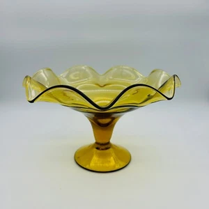Compota pedestal con volantes amarillo trigo Blenko Art Glass 7028 años 70 - Imagen 1 de 10