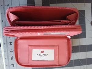 CARTERA MUNDI 4,5 x 8 x 1,5 3 cierres de cremallera 7 ranuras para tarjetas cuero ROSA Geninue - Imagen 1 de 5