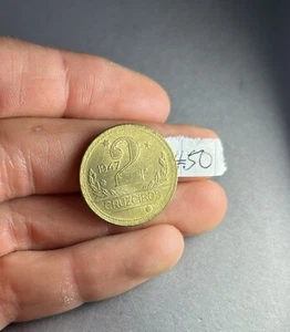 1947 Brazil 2 Cruzeiros Aluminum Bronze Coin KM 559- Lot # 50 - Picture 1 of 3