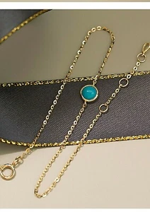 14k Gold Turquoise Bracelet, Adjustable Size up to 18.5cm, Chain Bracelet - Picture 1 of 7