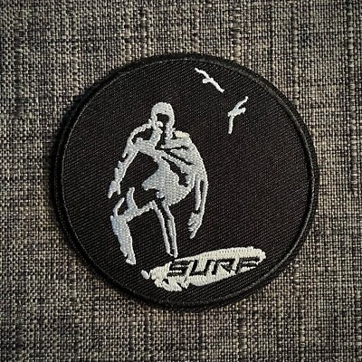 SURF Monochrome Surfer Surfing Surfboard Embroidered Patch Badge Motif Iron-On - Image 1 of 2