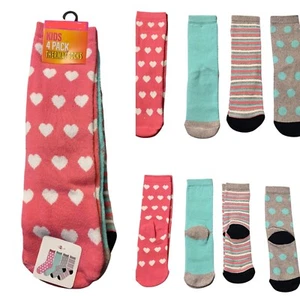 Kids Infant Girls 4 Pack Size 6-8.5 Thermal Socks Pink Grey Striped Heart - Picture 1 of 6