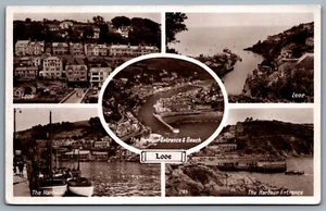 Postcard Looe Cornwall UK c1930s The Harbour Entrance & Beach Multi View RPPC - Picture 1 of 2