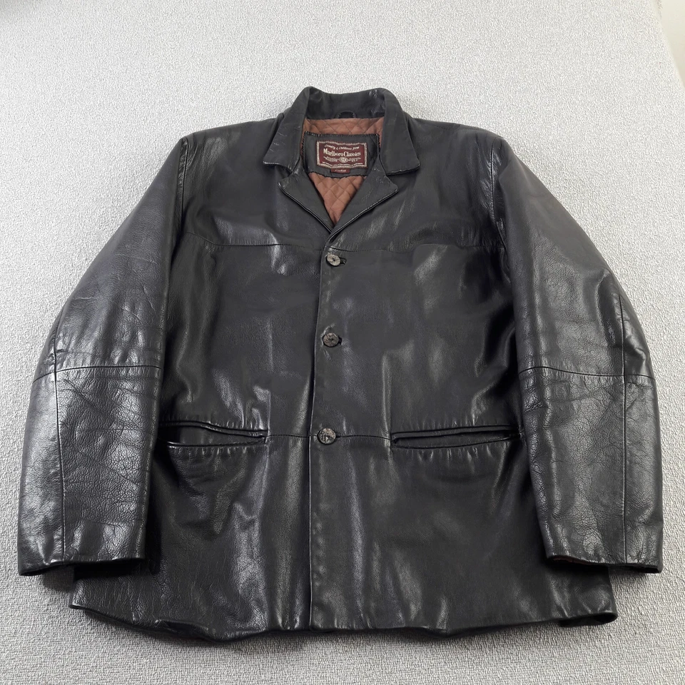 Marlboro Classics Mens Jacket XL Black Leather Made in Italy Button Coat - Image 1 of 4