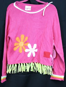 Sugar Pi Girls Pink Stitched Flower Power Groovy Sweater sz 12 NWT Winter Fringe - Picture 1 of 5