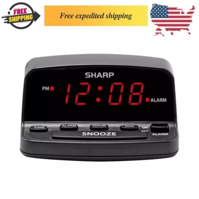 Digital Alarm Clock, SHARP, Midnight Black, Easy Controls, Red LED Display - Image 1 of 3