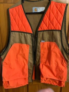 Carhartt Game Hunting Vest- VU250 Size XL-Brown Canvas/Orange-Zippered game bag - Picture 1 of 9