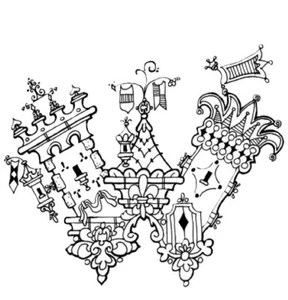 EINZIGARTIGE Schloss Briefmarken ALPHABETH BUCHSTABE "W" - Kissen montierfertig Gummistempel - Bild 1 von 2