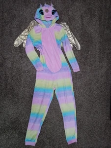 Cute Unicorn Pegasus Adult Zip Up One Piece Body Nightwear Costume Golden Wings - Picture 1 of 12
