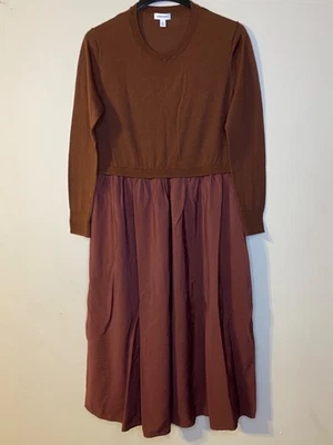 NORDSTROM WOMEN'S BROWN/ RED LONG SLEEVE POCKETS DRESS SIZE L - Image 1 of 4