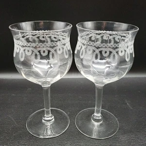 Morgantown Etched Crystal Wine Water Glasses Set of 2 Handblown Vintage - Picture 1 of 7