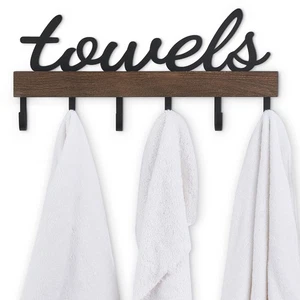 Towel Rack with 6 Hooks, Towel Holder Wall Mount Bathroom Organizer Rustic Fa... - Picture 1 of 6