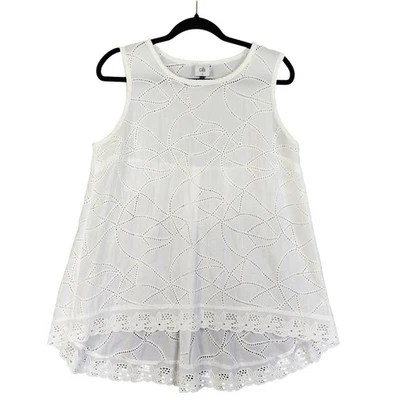 Top Cabi Mujer Gemma Ojales Talla Mediana Blanco Floral Crochet Encaje Ribete Algodón Foto 1 de 4
