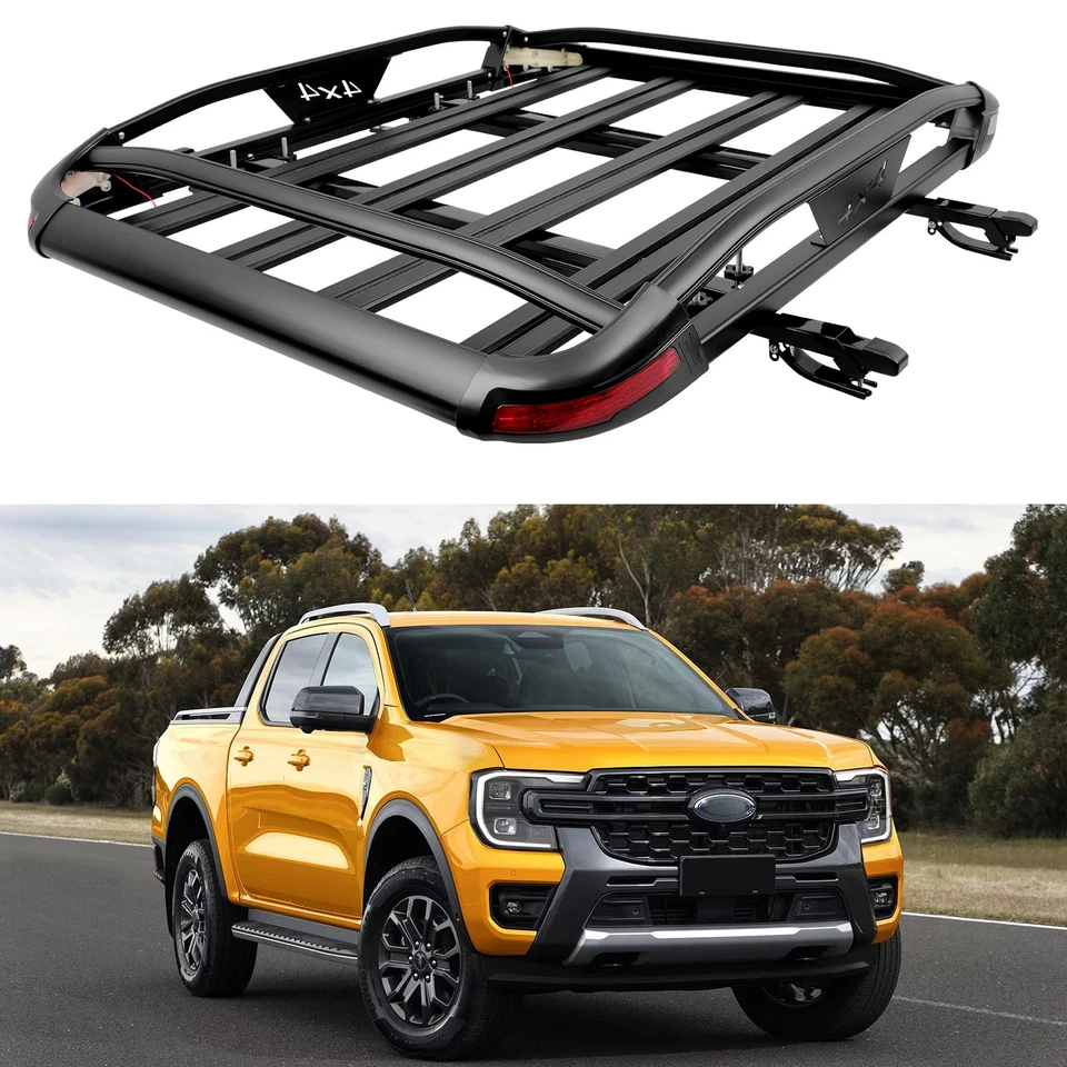 Cesta portaequipajes de techo para Ford Ranger 127x97 cm + barra transversal con luz LED Foto 1 de 4