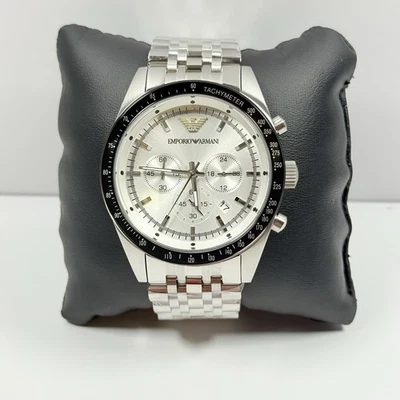 EMPORIO ARMANI SPORTIVO AR6073 SILVER/BLACK CHRONOGRAPH QUARTZ MEN’S WATCH - Image 1 of 4