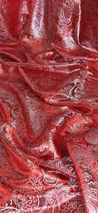 Red Silver Paisley Metallic Brocade Fabric 58'' PRICE PER METER - Picture 1 of 2